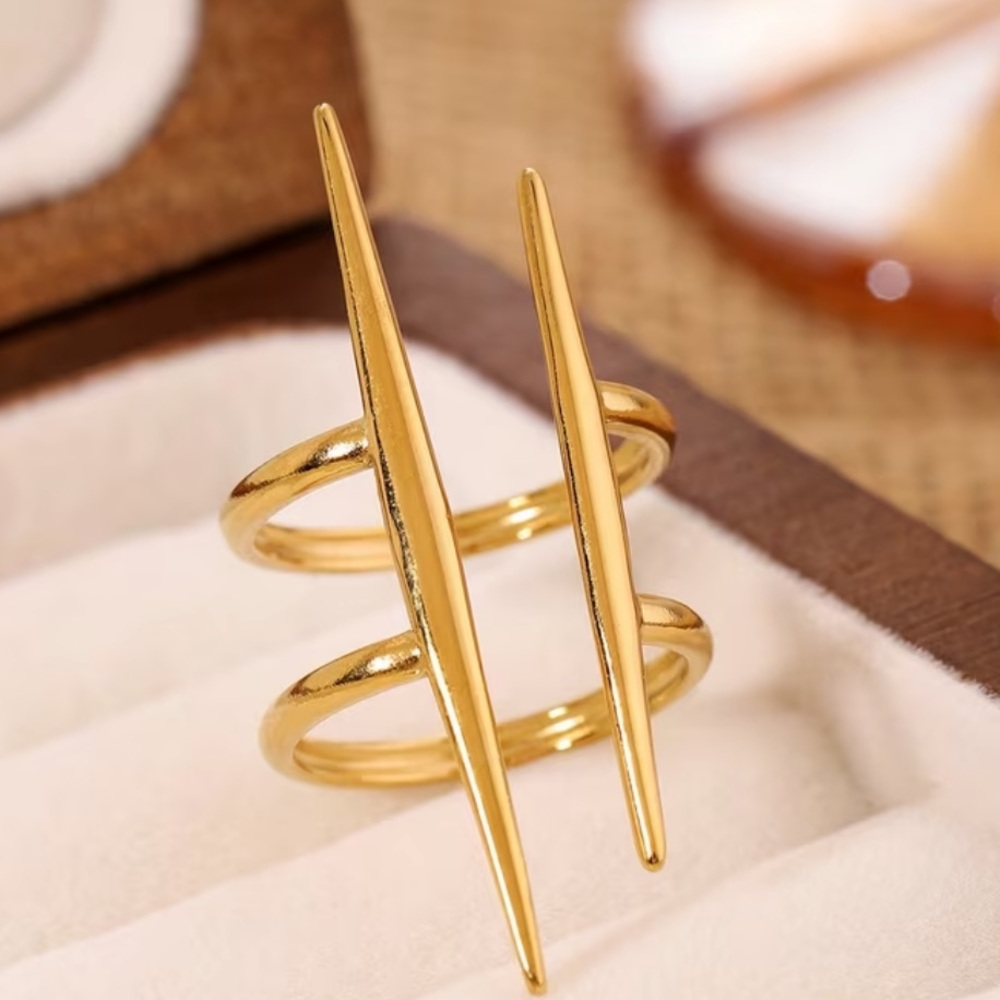 Stainless steel Gold Double Spike Ring